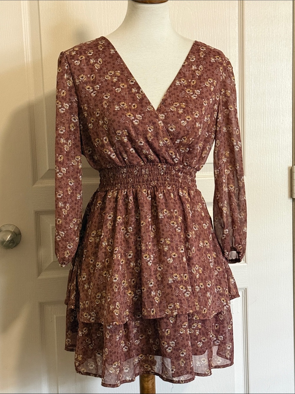 Mimi Chica Smocked Waist Floral Tiered Mini Dress